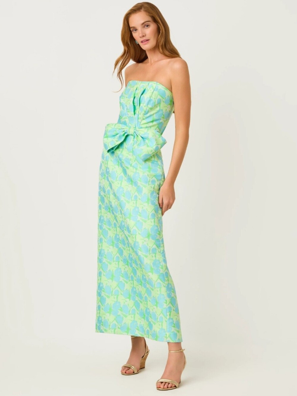 NWT Lilly Pulitzer Tiernan Strapless Maxi Dress Capri Blue Tulip Tango Jacquard - Picture 3 of 9